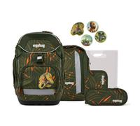 ergobag Pack Set Ergonomic School Bag Flexible 6-Piece Set 1st Class Primary School for Girls and Boys, Extra Bear Edition - Olive, standard size, School bag set