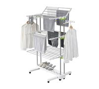 Ergocar Airer Clothes Drying Rack, 4-Tier Foldable Clothes Hanger, Adjustable Stainless Laundry Dryer Hanger, Rolling Clothes Drying Rack with Wheels, for Indoor & Outdoor, White