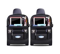 Ergocar Car Back Seat Organiser Kick Mats Luxury PU Leather with Foldable Tablet Holder Car Organisers Car Storage Multi-Function Back Seat Protector for Long Trip and Family (Black - 2 Pack)