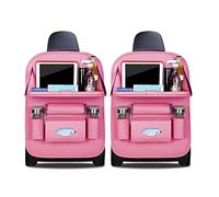 Ergocar Car Back Seat Organiser Kick Mats Luxury PU Leather with Foldable Tablet Holder Car Organisers Car Storage Multi-Function Back Seat Protector for Long Trip and Family (Pink - 2 Pack)
