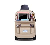 Ergocar Car Back Seat Organiser Kick Mats Luxury PU Leather with Foldable Tablet Holder Car Organisers Car Storage Multi-Function Back Seat Protector for Long Trip and Family (Beige - 1 Pack)