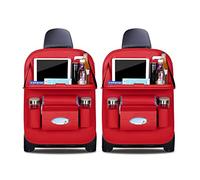 Ergocar Car Back Seat Organiser Kick Mats Luxury PU Leather with Foldable Tablet Holder Car Organisers Car Storage Multi-Function Back Seat Protector for Long Trip and Family (Red - 2 Pack)