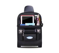 Ergocar Car Back Seat Organiser Kick Mats Luxury PU Leather with Foldable Tablet Holder Car Organisers Car Storage Multi-Function Back Seat Protector for Long Trip and Family (Black - 1 Pack)