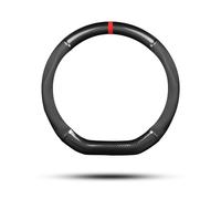 Ergocar Car Steering Wheel Cover Non-slip Car Steering Wheel Protector Sport D-shape Carbon Fiber & PU Leather Universal For Diameter 38cm(15") (Black-stripe-U)