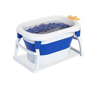 Ergocar Collapsible Crown Baby Bath Tubs for Toddler Kids Infant with Detachable Seat, Shower Head Fixed Port, Non-Slip Support Leg, Heightened Foldable Safe Portable, Blue