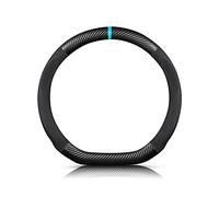 Ergocar D-shaped Carbon Fiber & Microfiber PU Leather Steering Wheel Cover Anti-slip Car Steering Wheel Protector Summer Breathable Sweat Absorbent Sport For Diameter 38cm（15"）-Black Blue
