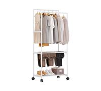 Ergocar Double Rods Clothing Rack Multi-Layer Shoe Rack Clothes Floor Hanger With Wheels Metal Hanger Suitable For Bedroom, Living Room, Cloakroom, Clothing Store