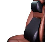 Ergocar Posture Therapy Memory Foam Lumbar Cushion & Neck Pillow - Breathable PU Leather Back Support Cushion, Lumbar Support Pillow, Back Cushion For Home, Office, Car, Travel - Black