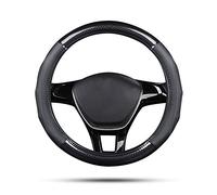 Ergocar Sport Carbon Fiber & First Layer Cowhide Car Steering Wheel Cover Non-slip Car Steering Wheel Protector Universal For Diameter 38cm(15") (Black)