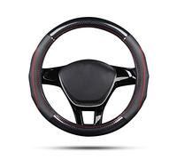 Ergocar Sport Carbon Fiber & First Layer Cowhide Car Steering Wheel Cover Non-slip Car Steering Wheel Protector Universal For Diameter 38cm(15") (Black-red)