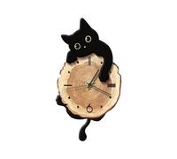 Ergocar Wood Grain Cat Wall Clock, Tail-Swinging Rustic Art Style Silent Movement Ideal For Bedroom Or Kitchen Decor