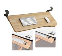 Ergonomic Adjustable Desk Extension with Pull-Out Keyboard Tray Under-Desk Mouse Pad & Clamp-On Drawer Walnut Finish - 3-in-1 Workspace Organizer 750x250mm