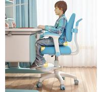 Ergonomic Adjustable Kids Desk Chair with Dual Backrest & Armrests, Comfortable Sponge Cushion, Smooth Rolling Lock Wheels, Height Adjustable for Children 3-18 Blue