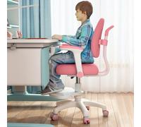 Ergonomic Adjustable Kids Desk Chair with Dual Backrest & Armrests, Comfortable Sponge Cushion, Smooth Rolling Lock Wheels, Height Adjustable for Children 3-18 Pink
