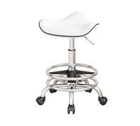 Ergonomic Adjustable Rolling Stool 53-73cm White Saddle Seat for Hair Salon Kitchen Pub - Comfortable Office Chair on Wheels