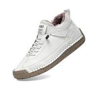 Ergonomic All-Day Comfort Trainers for Men - Supportive Slip-On Walking Shoes with Elastic Band Lightweight Orthopaedic Design for Hiking Camping Driving Everyday Wear n75 White