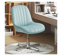Ergonomic Armless Office Desk Chair Modern PU Leather Padded Vanity Chair Adjustable Mid Back Swivel Task Chair Wide Seat for Makeup & Computer Use - Blue