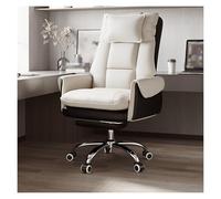 Ergonomic Big & Tall PU Leather Office Chair, High Back Wide Desk Chair with Wheels & Retractable Footrest, Comfortable Executive Computer Chair, White - One Size (White+black One Size)