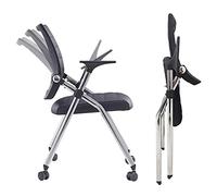 Ergonomic Black Folding Office Chair with Wheels - Comfortable Leather Padded Seat & Armrests, Space-Saving Design for Home Office, Portable & Stylish Desk Chair