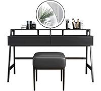 Ergonomic Black Vanity Desk Set with Cushioned Makeup Stool, LED Lighted Mirror, Drawers & Shelves - Sturdy 120CM Dressing Table for Glamorous Makeovers