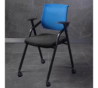 Ergonomic Conference Chair with Wheels - Folding Mesh Stacking Office Chair for Home School Training & Waiting Rooms - Comfortable Arm Chair in Blue