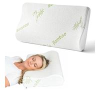 Ergonomic Contour Memory Foam Pillow - High-Density Cervical Support, Medium Firm Orthopedic Neck Pillow with Removable & Washable Bamboo Cover for Side, Back & Stomach Sleepers (White, Small)