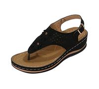Ergonomic Design Wedge Toe Post Sandals Reduce Foot Fatigue Comfortable Functional Shoes, black, 5 UK