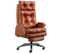 Ergonomic Executive Office Chair, Genuine Leather Swivel Desk Chair for Home Office, Adjustable Brown-Red Work Chair - Perfect for Comfort and Style