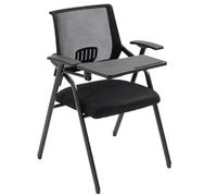 Ergonomic Folding Chair with Desk for Students Mesh Back Cup Holder Stackable Conference Room Seating (Black) Perfect for Classrooms and Meetings