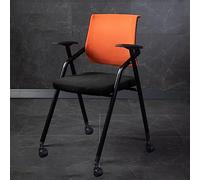 Ergonomic Folding Conference Chair with Wheels Mesh Stacking Office Chair for Home School Training Rooms Waiting Areas - Comfortable Armchair in Orange Color