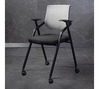 Ergonomic Folding Conference Chair with Wheels Stacking Mesh Office Chair for Home School Training Waiting Room - Armchair Design in Grey