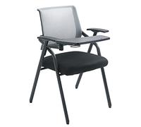 Ergonomic Folding Office Chair with Writing Tablet Arm Portable Mesh Guest Chair with Lumbar Support Compact Desk Chair for Home & Office - Gray