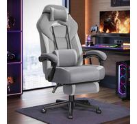 Ergonomic Gaming Chair With Footrest, Adjustable Headrest And Lumbar Support For Office Or Gaming, Slate Grey And Dove Grey