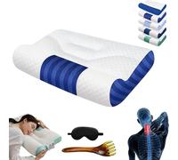 Ergonomic Goose Down Pillow, Cervical Memory Foam Pillow, Neck Support Sleeping Pillow, Adjustable Height Neck Pillow, Slow Rebound Ear Protection Pillow (Blue Stripes-small Size)