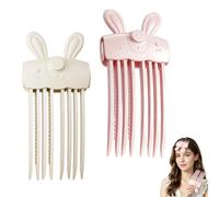 Ergonomic Hair Root Volumizer Clip - Curved Heated Lifter for Fluffy Natural Crown, Cute Rabbit Ear Design, Type-C Rechargeable, Gentle Heat Styling Tool for Fine Flat Hair (Beige+Pink)
