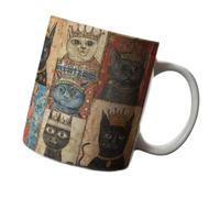 Ergonomic Handle Ceramic Coffee Mug with Medieval Cats Pattern Woman Man Gift Mug for Woman Man