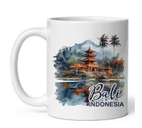 Ergonomic Handle Coffee Mug Bali Indonesia Large Novelty Mug 330ML for Café,Living Room,Storage Container,Afternoon Tea