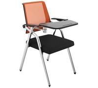 Ergonomic High Back Folding Desk Chair with Lumbar Support Stackable Mesh Office Chair with Cup Holder & Metal Legs for Conference Room (Orange Style 2)