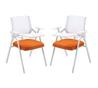 Ergonomic High Back Mesh Desk Chair with Writing Board Folding Computer Chair for Home & Office Metal Frame Conference Room Seating 2pcs Orange Set
