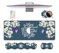 Ergonomic Keyboard Wrist Rest & Mouse Pad Wrist Rest Set, She Believed She Could So She Did Inspirational Quote Large XXL Gaming Desk Mat 31.5"x 11.8" with Non-Slip Base for Home Office Study Gaming