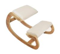 Ergonomic Kneeling Chair Wooden Oak White Linen Fabric 8cm Thick Padded Cushion Office Home Rocking Orthopaedic Posture Stool Back Knee Support 120kg Capacity FREE Keyboard and Mouse Wrist Rest Pads
