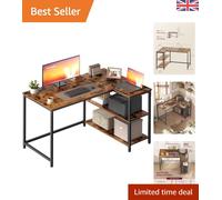 Ergonomic L-Shaped Gaming Desk with Adjustable Shelves - Rustic Brown Elegance