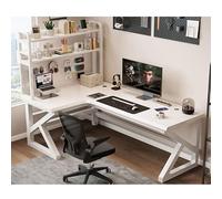 Ergonomic L-Shaped Solid Wood Corner Computer Desk with Pegboard & Bookshelf, Modern Gaming & Study Table for Small Spaces, Home Office Workstation (H-Left, 180x100x75cm)