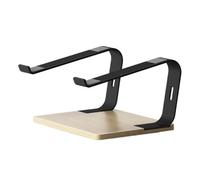 Ergonomic Laptop Stand with Aluminum Riser and Wooden Base for Desk Use - Adjustable Height, Sturdy Design for Comfortable Working and Improved Posture