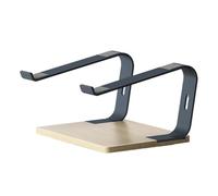Ergonomic Laptop Stand with Aluminum Riser and Wooden Base for Desk Use - Adjustable Height, Sturdy Design for Comfortable Working and Improved Posture