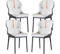 Ergonomic Leather Dining Chairs Set of 4 Carbon Steel Legs Modern Kitchen & Living Room Furniture Stylish White & Grey Design