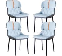 Ergonomic Leather Dining Chairs Set of 4 Stable Carbon Steel Legs Stylish Light Blue & Grey Perfect for Kitchen & Living Room Furniture