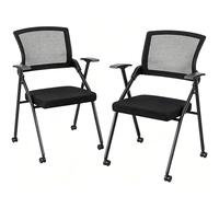Ergonomic Mesh Folding Office Chairs with Wheels - 2-Pack Portable Desk Chairs for Home & Conference Room - Comfortable Seating Solution for Office Use
