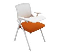 Ergonomic Mesh Folding Waiting Room Chairs with Tablet Arm, Stackable Office Conference Chairs for Guest Meetings, Comfortable Desk-Attached Seating (Orange)