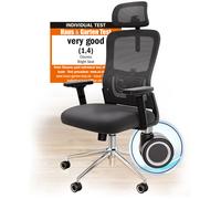 Ergonomic mesh office chair, 2D armrests, 2D headrest, adjustable lumbar support, fluxwheels, 135 degree recline - CLOUVOU BrightSeat